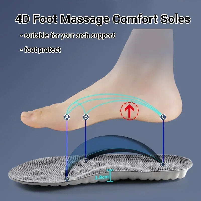 4D Massage Shoes Insoles – Super Soft Latex Sports Insoles for Running, Walking & Basketball | Arch Support Orthopedic Inserts for Men & Women Comfort