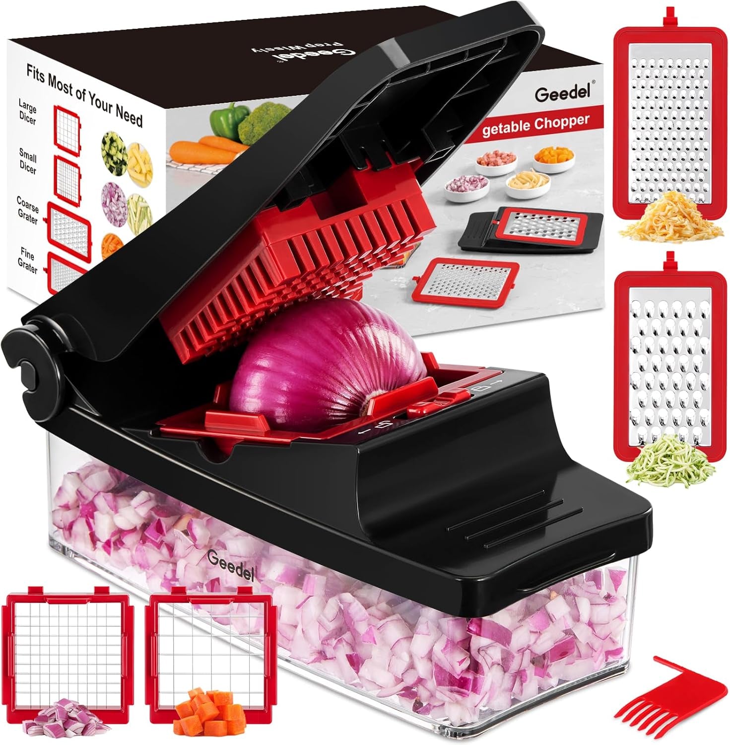 4-in-1 Vegetable Chopper Pro - Onion Dicer & Kitchen Slicer with 1.2L Container, Stainless Steel Manual Food Cutter for Salad, Potato & Carrot, BPA-Free, White