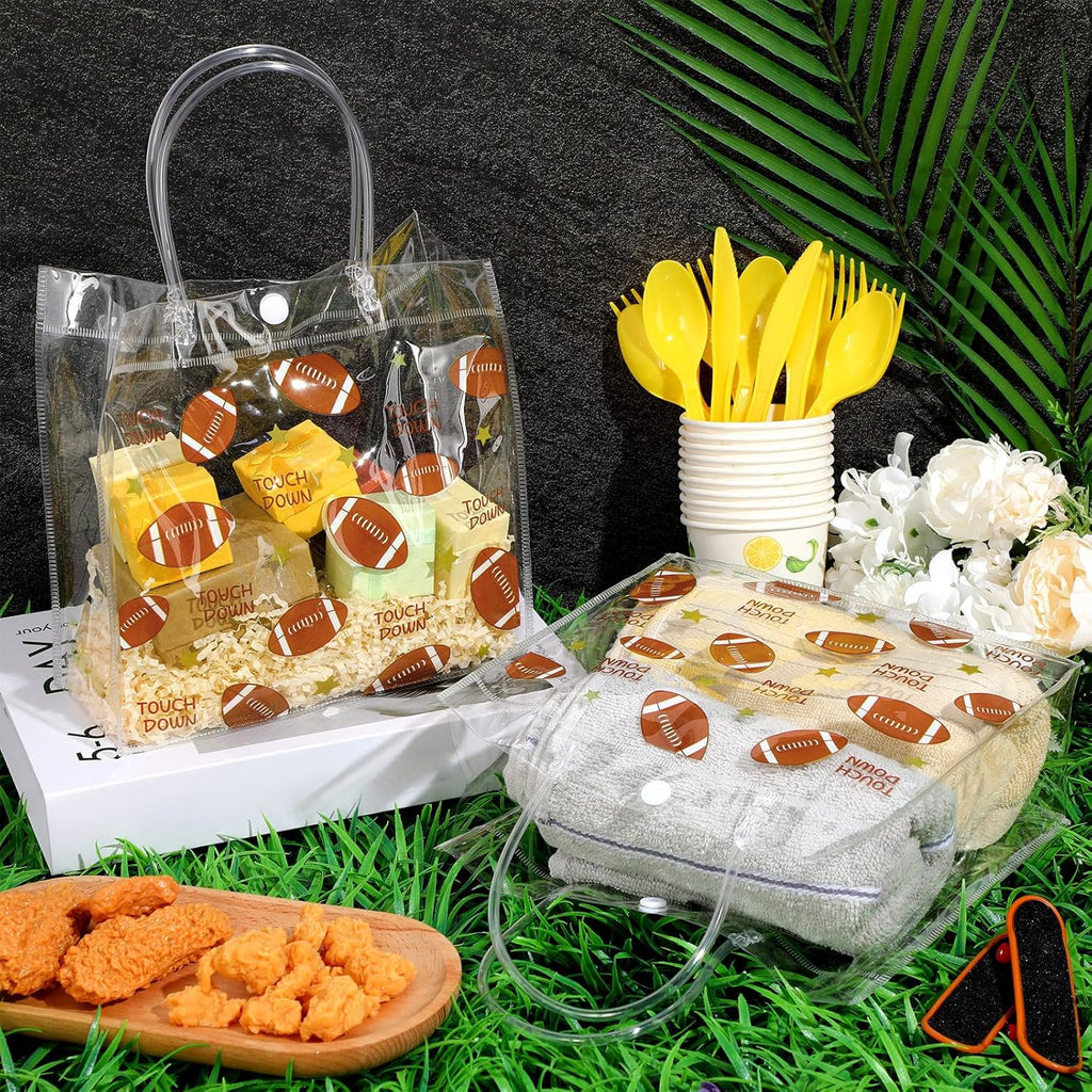 20 Pcs Football Party Treat Bags with Handles, Clear PVC Snack Bags for Kids Birthday, Sports Favors, Team Parties, Goodie Bags 8x8x3.15''