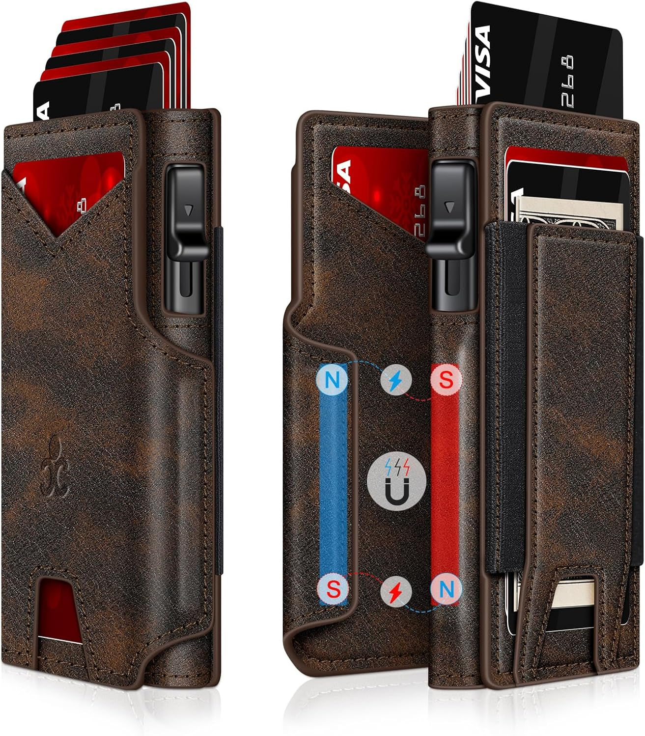 Men’s Slim Pop Up Wallet - RFID Blocking Minimalist Smart Wallet with ID Window, Metal Card Holder Case for 9-13 Cards, Expandable Cash Slot & Magnetic Bifold