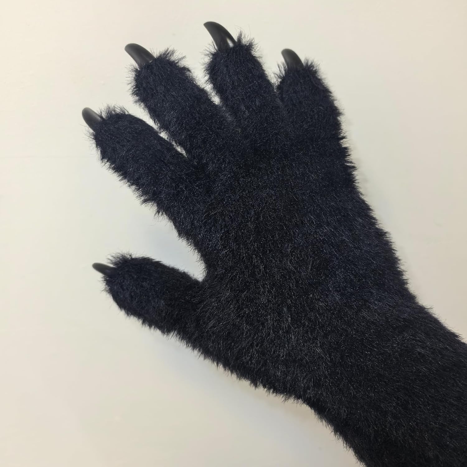 Kigurumi Fursuit Paws, Black Cosplay Costume Gloves with White Claws, Soft Plush Paw Gloves for Anime, Cosplay, Halloween, Party, Roleplay