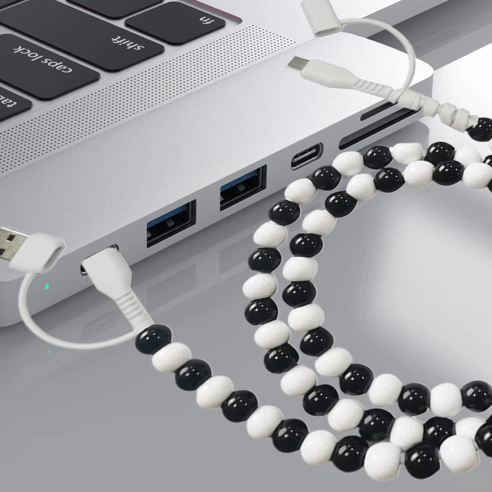 4-in-1 Beaded Fast Charging Cable for iPhone – 60W PD3.0 High-Speed Data Sync Cord, Tangle-Free Stylish Beads Design, Universal USB Charger