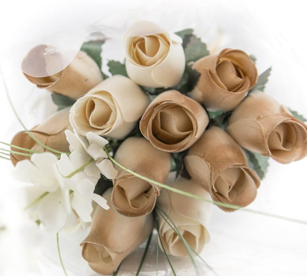 2 Dozen Gender Reveal Wooden Roses - Pink, Blue & White Closed Bud Bouquet, Everlasting Artificial Flowers for Baby Shower Decor & Centerpieces, Hand-Assembled