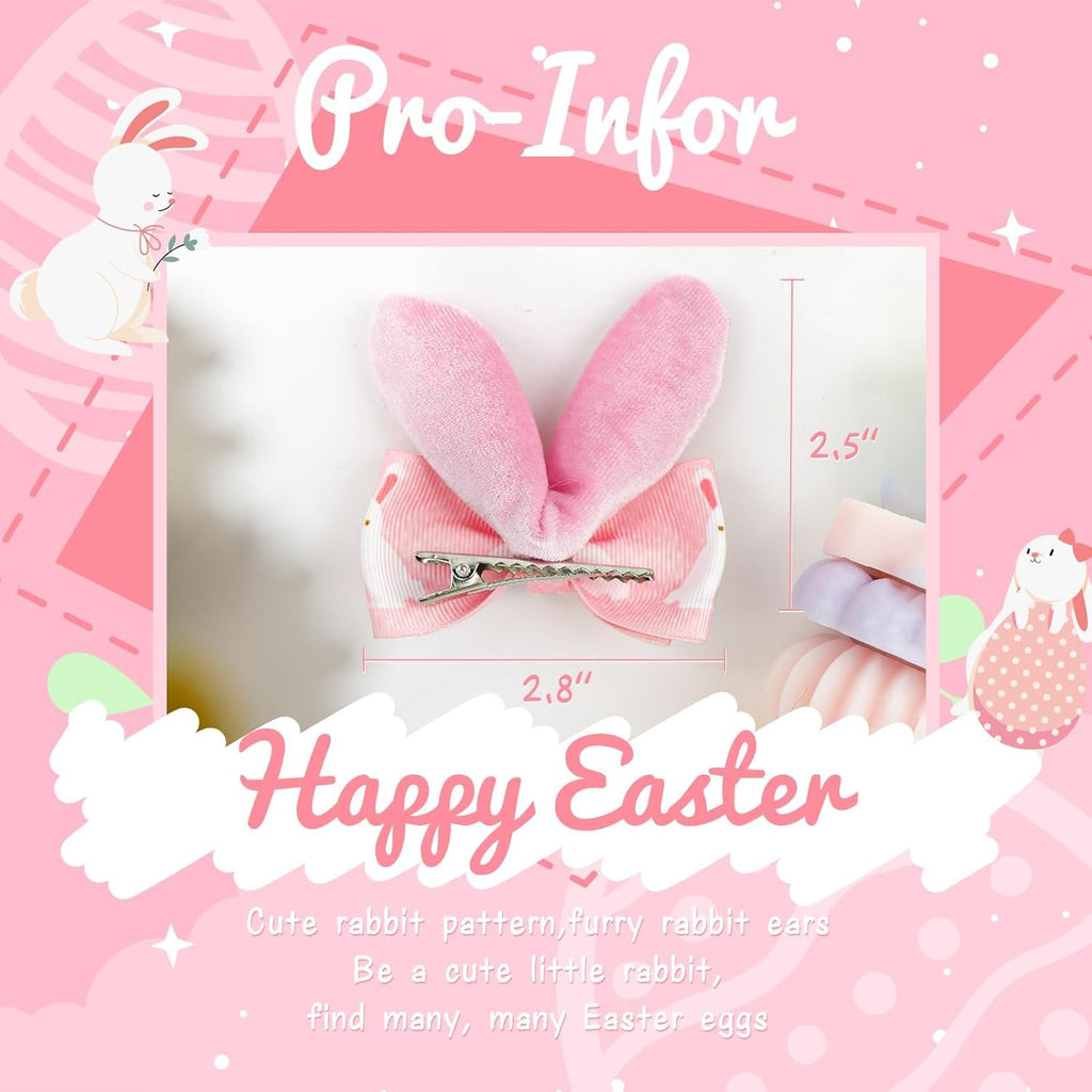 Easter Bunny Ears Hair Bow Clips - 2Pcs Pink Rabbit & Carrot Hairpins for Girls, Cute Handmade Holiday Hair Accessories for Easter Egg Hunts, Parties & Gifts