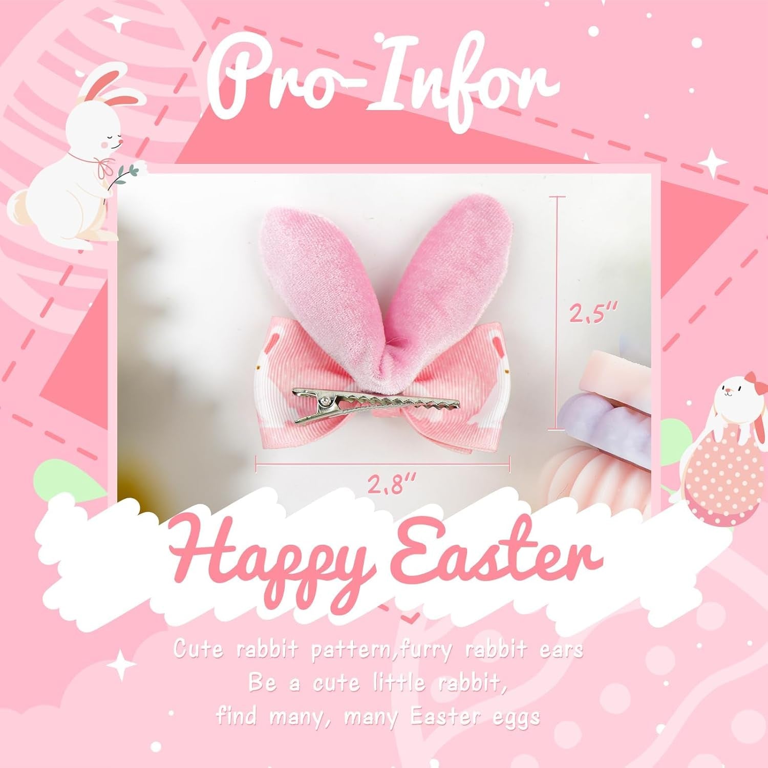 Easter Bunny Ears Hair Bow Clips - 2Pcs Pink Rabbit & Carrot Hairpins for Girls, Cute Handmade Holiday Hair Accessories for Easter Egg Hunts, Parties & Gifts