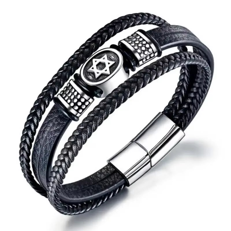 Men’s Classic Multilayer Leather Bracelet – Stylish Braided Wristband with Metal Magnetic Clasp | Fashion Accessory & Gift for Modern Gentlemen