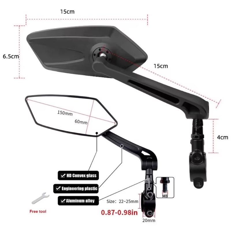Universal Bike Rearview Mirror: HD Adjustable Handlebar Safety Mirror for Bicycle, Electric Scooter & Cycling | 360° Rotatable Rear View Accessory