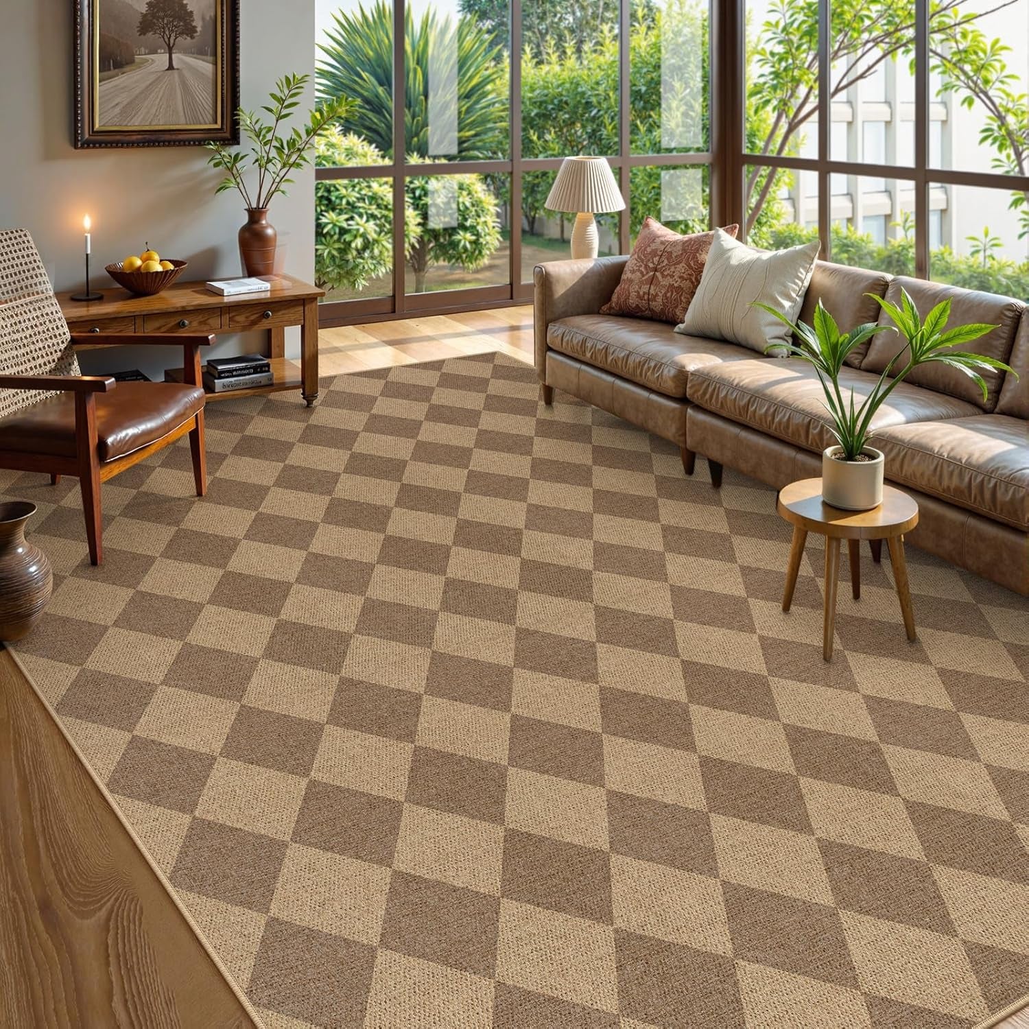 Checkered 2x6 Runner Rug - Washable Black Checkerboard Kitchen Mat, Non-Slip Indoor Outdoor Hallway Carpet, Low Pile Entryway Rug for Laundry & Mudroom