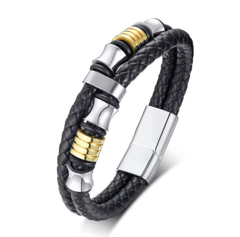 Men’s Classic Multilayer Leather Bracelet – Stylish Braided Wristband with Metal Magnetic Clasp | Fashion Accessory & Gift for Modern Gentlemen
