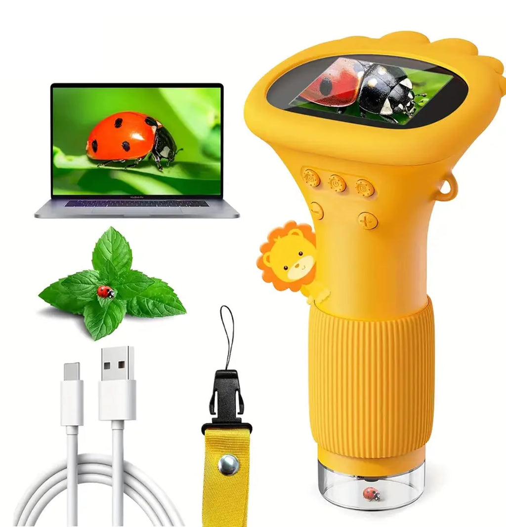 Kids Digital Microscope with HD Display Screen – 1000x Magnification, LED Light, Camera & Video Recorder | Educational Science Toy for Children’s STEM Learning (Yellow)