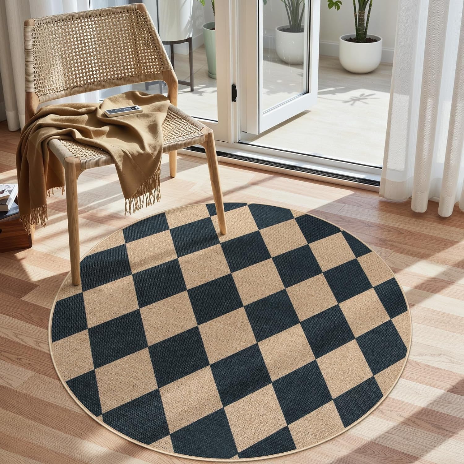 Checkered 2x6 Runner Rug - Washable Black Checkerboard Kitchen Mat, Non-Slip Indoor Outdoor Hallway Carpet, Low Pile Entryway Rug for Laundry & Mudroom