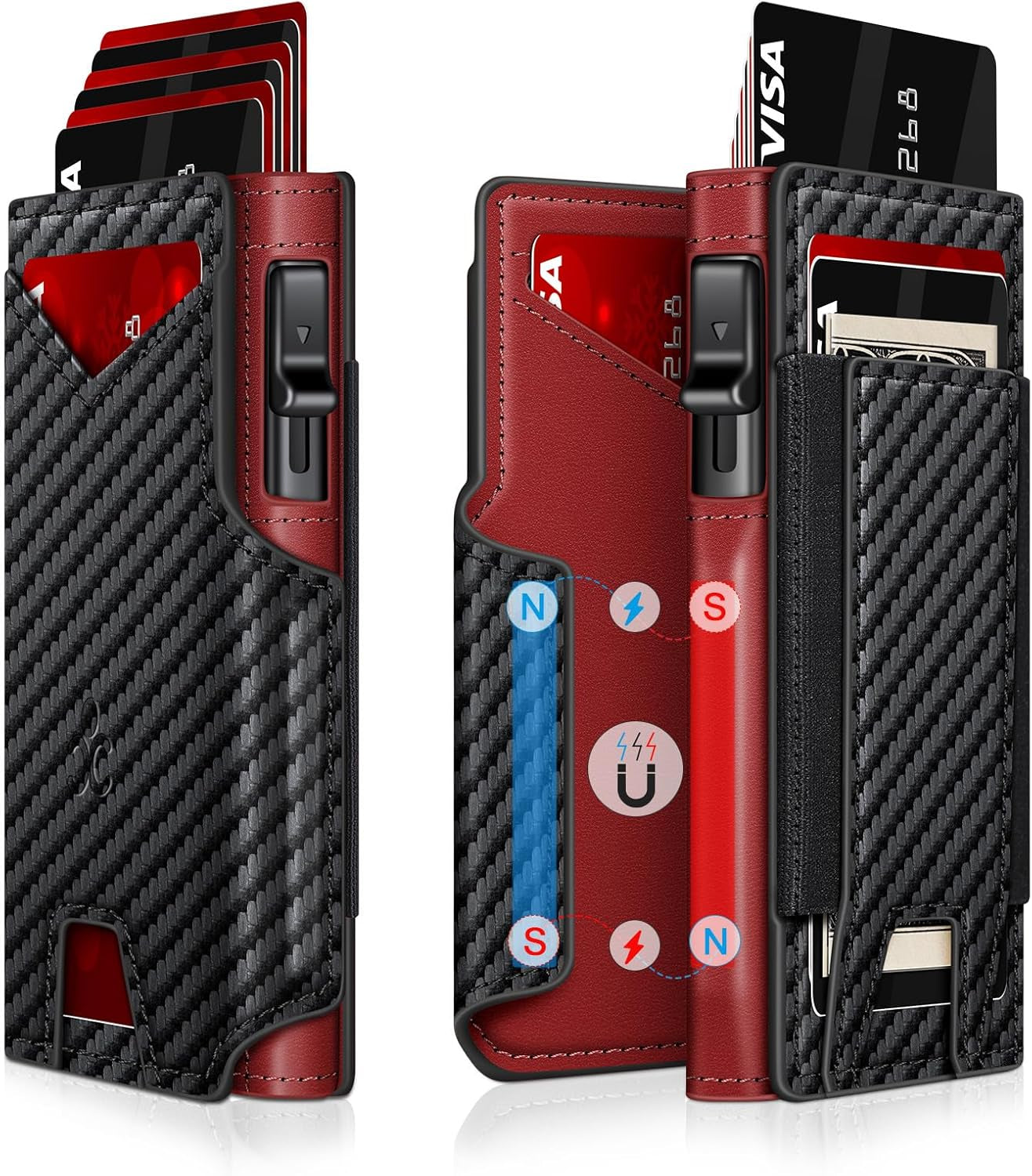 Men’s Slim Pop Up Wallet - RFID Blocking Minimalist Smart Wallet with ID Window, Metal Card Holder Case for 9-13 Cards, Expandable Cash Slot & Magnetic Bifold