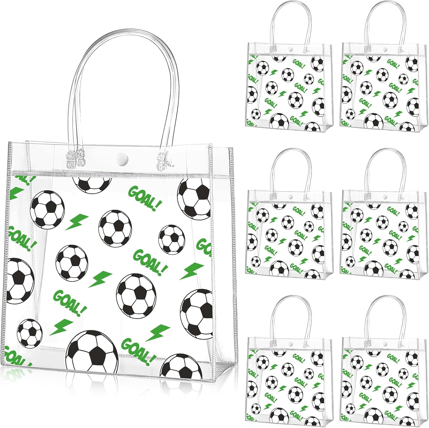 20 Pcs Football Party Treat Bags with Handles, Clear PVC Snack Bags for Kids Birthday, Sports Favors, Team Parties, Goodie Bags 8x8x3.15''