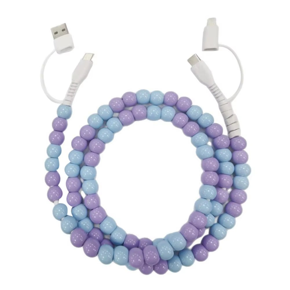 4-in-1 Beaded Fast Charging Cable for iPhone – 60W PD3.0 High-Speed Data Sync Cord, Tangle-Free Stylish Beads Design, Universal USB Charger