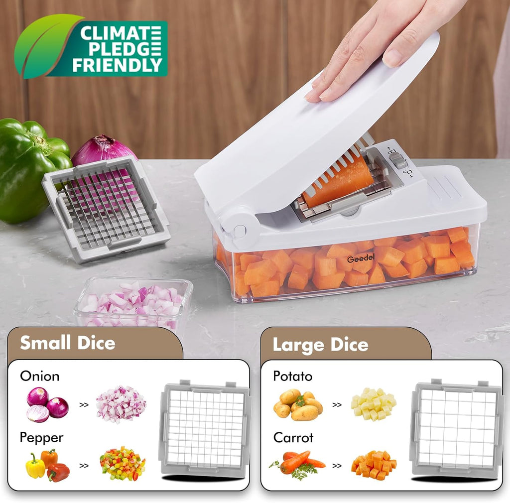 4-in-1 Vegetable Chopper Pro - Onion Dicer & Kitchen Slicer with 1.2L Container, Stainless Steel Manual Food Cutter for Salad, Potato & Carrot, BPA-Free, White