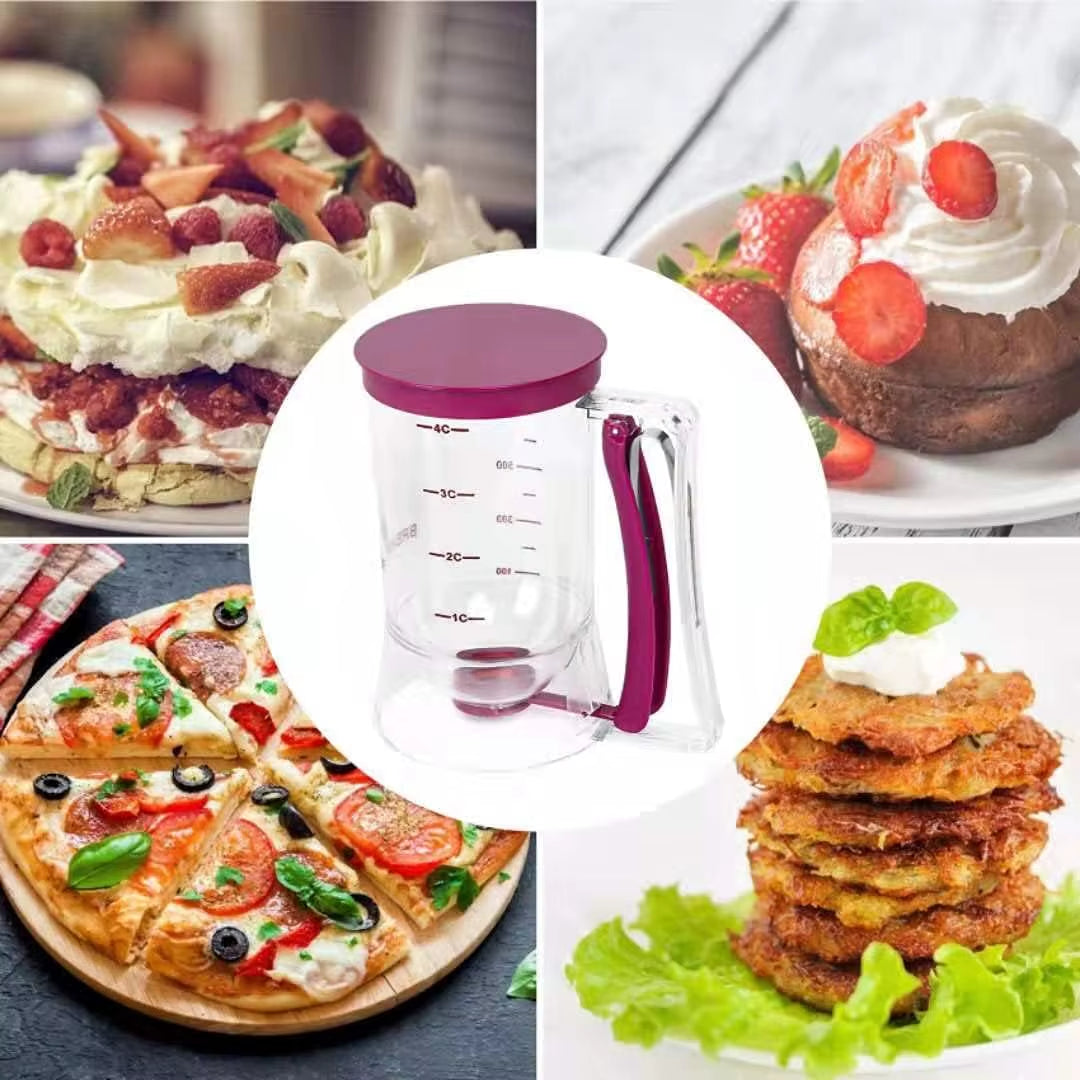 Batter Dispenser Cup for Cupcakes, Pancakes, Cookies & Cakes – Easy Pour Measuring Cup with Handle for Mess-Free Baking & Perfect Portions