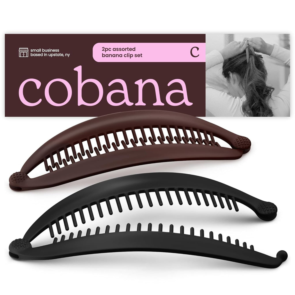 Banana Clip Hair Clips Set of 2, Large 6” Volumizing Hair Claw Clips for Thick & Thin Hair, Non-Slip Ponytail Holder, Black & Brown