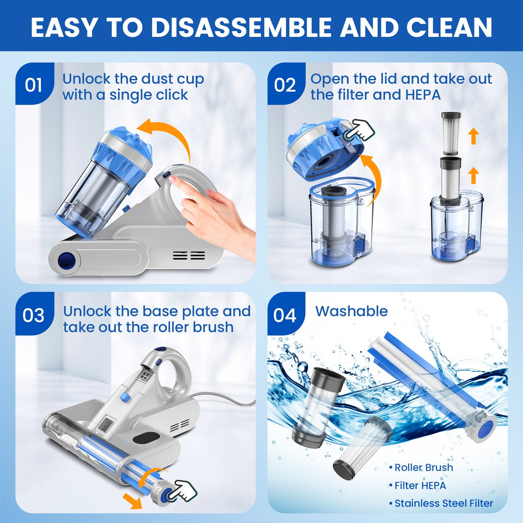 INSE UV-C Handheld Bed Vacuum Cleaner – 253.7nm UV Light Mite Remover with HEPA Filter, 16Kpa Suction & 70°C Heat for Mattress, Sofa & Bedding