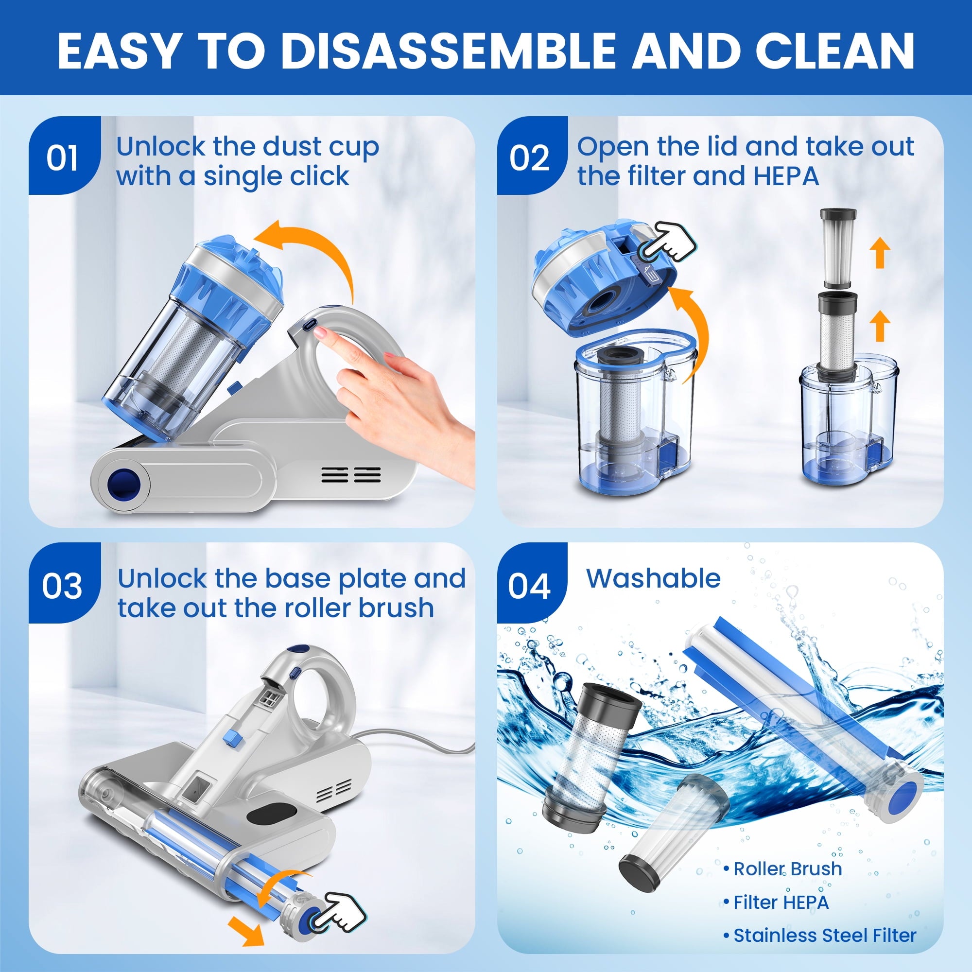 INSE UV-C Handheld Bed Vacuum Cleaner – 253.7nm UV Light Mite Remover with HEPA Filter, 16Kpa Suction & 70°C Heat for Mattress, Sofa & Bedding