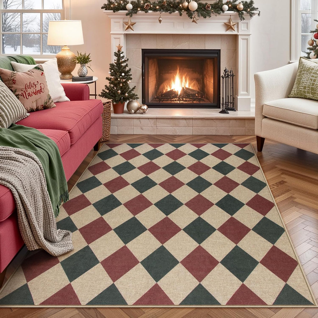 Checkered 2x6 Runner Rug - Washable Black Checkerboard Kitchen Mat, Non-Slip Indoor Outdoor Hallway Carpet, Low Pile Entryway Rug for Laundry & Mudroom