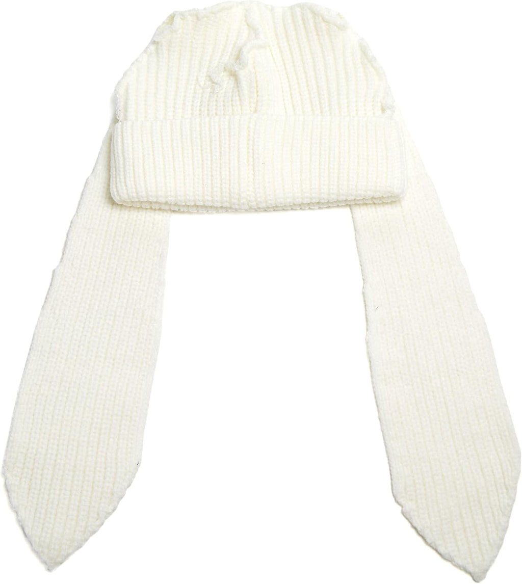 Cute Bunny Ears Knit Beanie - Long Ear Rabbit Crochet Hat, Soft Fluffy Winter Skull Cap for Women & Girls, Warm Slouchy Outdoor Ear Cover & Funny Costume Hat