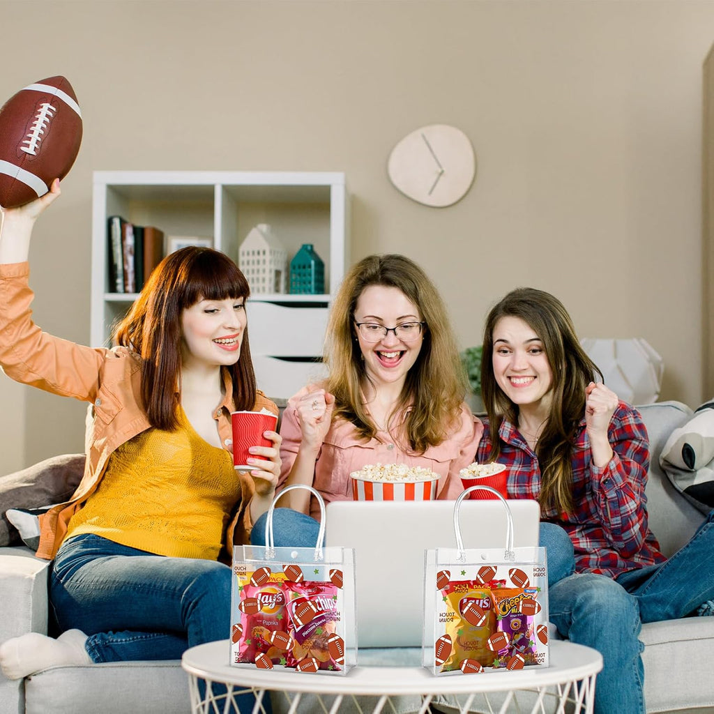 20 Pcs Football Party Treat Bags with Handles, Clear PVC Snack Bags for Kids Birthday, Sports Favors, Team Parties, Goodie Bags 8x8x3.15''