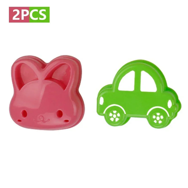 2PCS Sandwich Cutter Mould Set – Cute Bear, Cat, Rabbit & Car Shapes | Kids Bento Bread & Cookie Cutters, Food-Grade Baking Tools for Fun Lunches & Snacks
