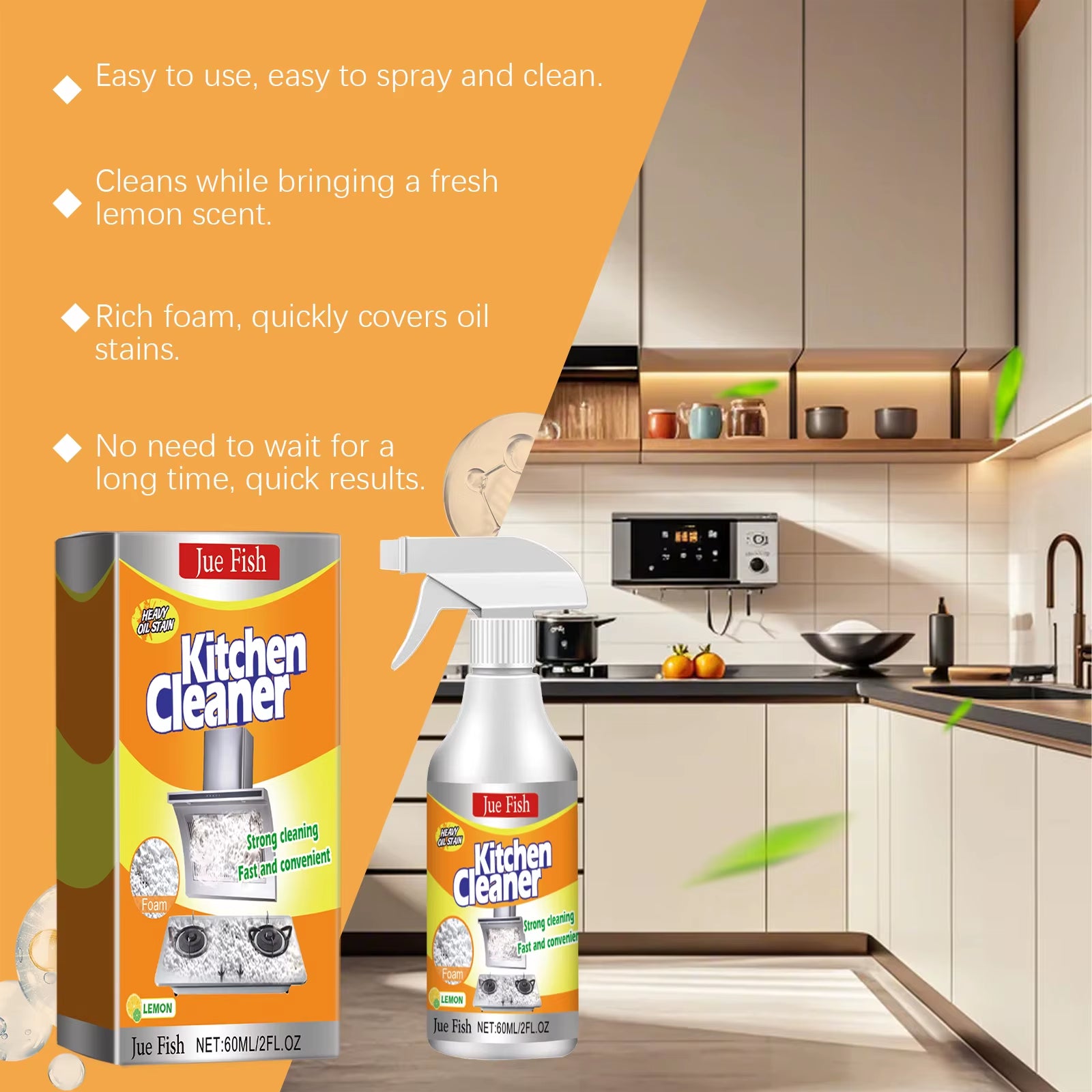 Kitchen Foam Cleaner – Heavy Oil & Grease Remover Spray for Range Hoods, Ovens, Grills & Stovetops | Powerful Degreaser for Easy Kitchen Cleaning