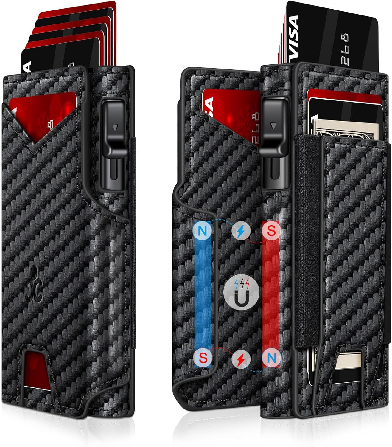 Men’s Slim Pop Up Wallet - RFID Blocking Minimalist Smart Wallet with ID Window, Metal Card Holder Case for 9-13 Cards, Expandable Cash Slot & Magnetic Bifold