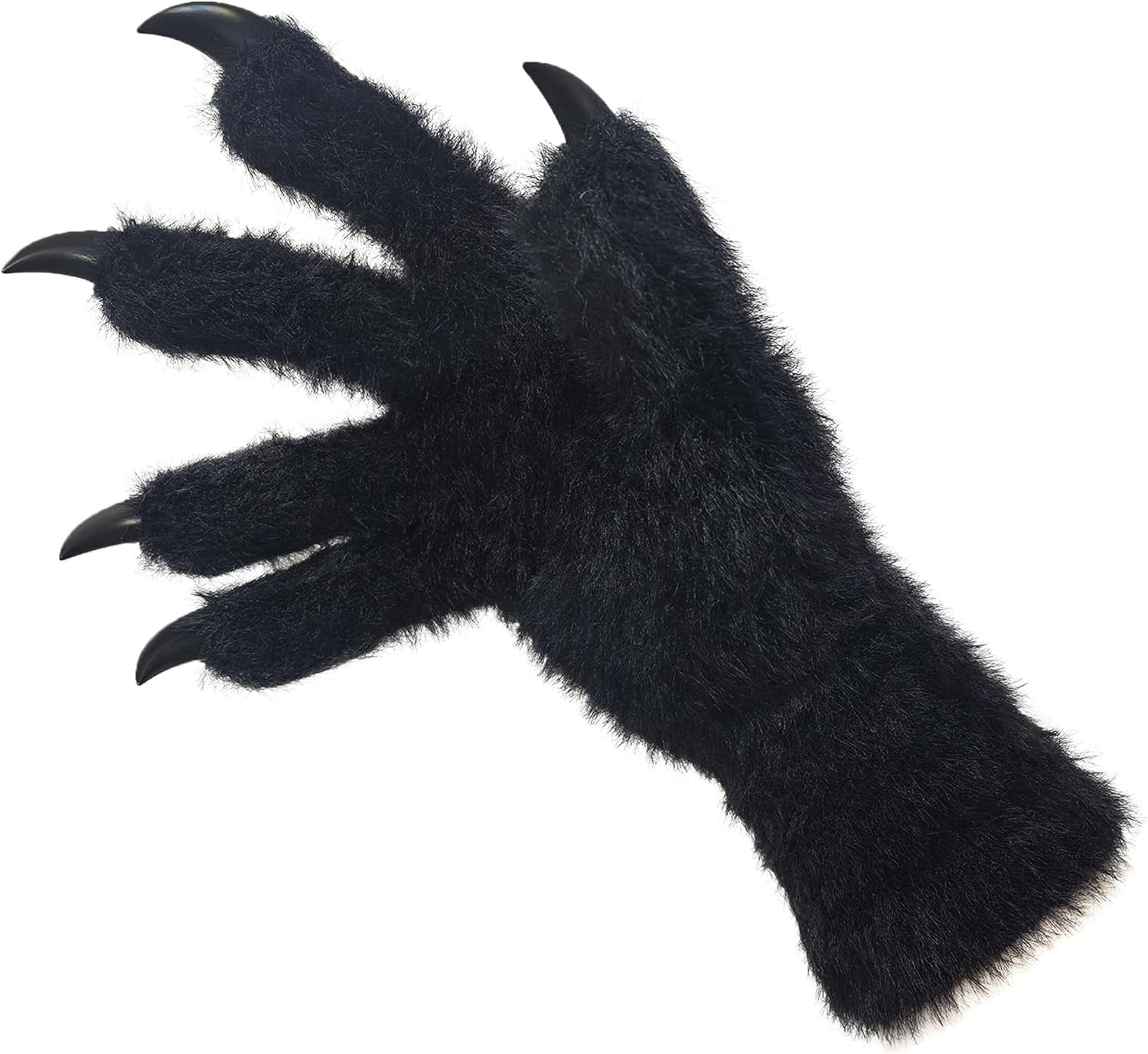 Kigurumi Fursuit Paws, Black Cosplay Costume Gloves with White Claws, Soft Plush Paw Gloves for Anime, Cosplay, Halloween, Party, Roleplay