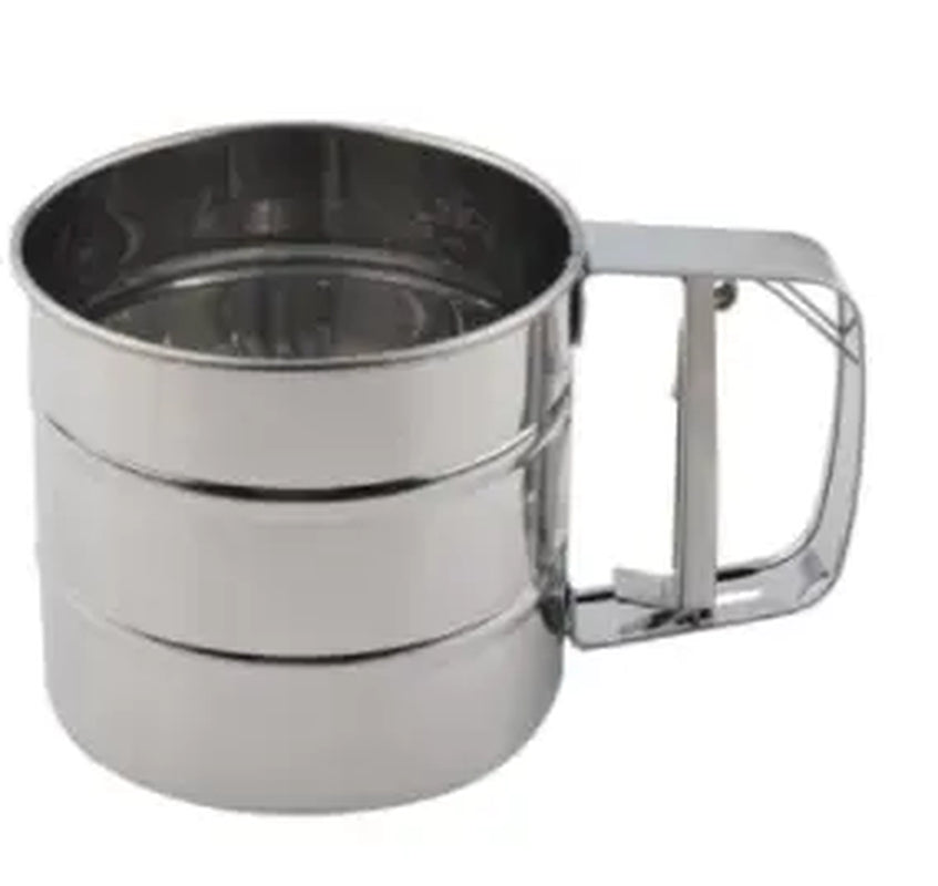 Stainless Steel Flour Sifter for Baking – Fine Mesh Powder Sugar Shaker with Hand Press Design | Professional Kitchen Tool for Smooth, Lump-Free Flour