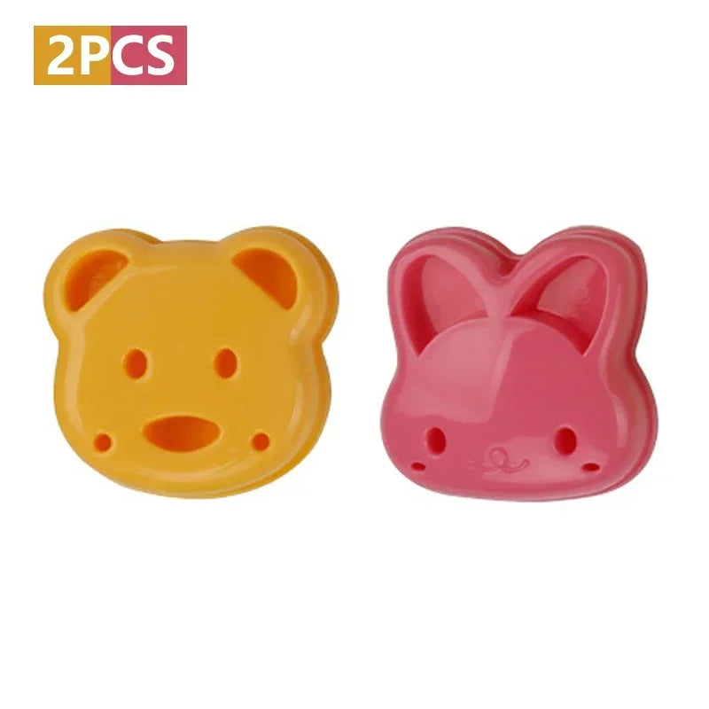 2PCS Sandwich Cutter Mould Set – Cute Bear, Cat, Rabbit & Car Shapes | Kids Bento Bread & Cookie Cutters, Food-Grade Baking Tools for Fun Lunches & Snacks