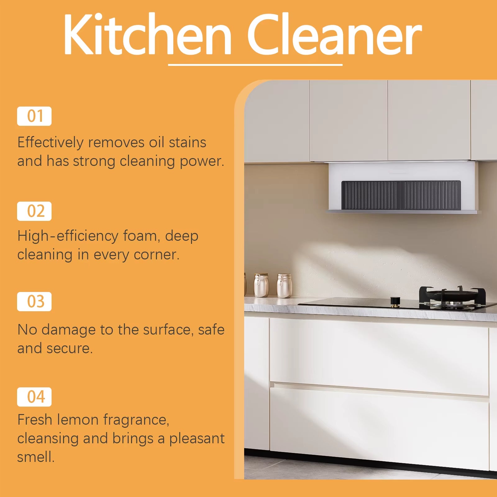 Kitchen Foam Cleaner – Heavy Oil & Grease Remover Spray for Range Hoods, Ovens, Grills & Stovetops | Powerful Degreaser for Easy Kitchen Cleaning