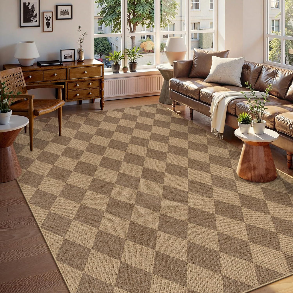 Checkered 2x6 Runner Rug - Washable Black Checkerboard Kitchen Mat, Non-Slip Indoor Outdoor Hallway Carpet, Low Pile Entryway Rug for Laundry & Mudroom