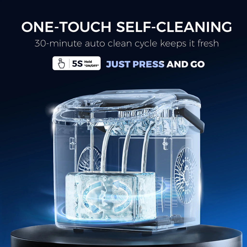 Countertop Ice Maker Machine – Portable Bullet Ice Maker with One-Button Operation, Auto-Cleaning & Quiet 6-Minute Ice Cycle