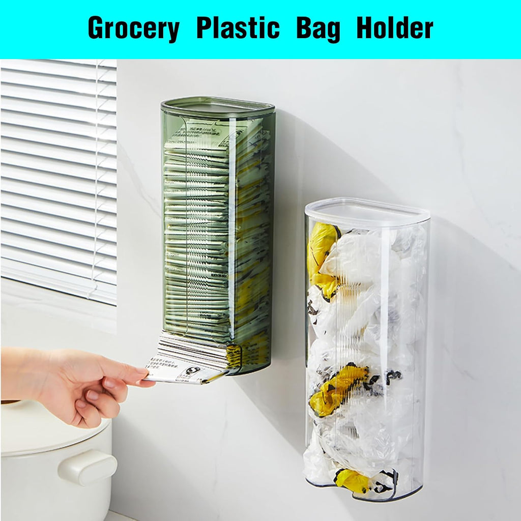 Wall Mount Plastic Bag Dispenser & Sock Organizer - Clear Grocery Bag Holder, Underwear & Tie Storage Bin, Space-Saving Kitchen Bag Saver with Adhesive Mount