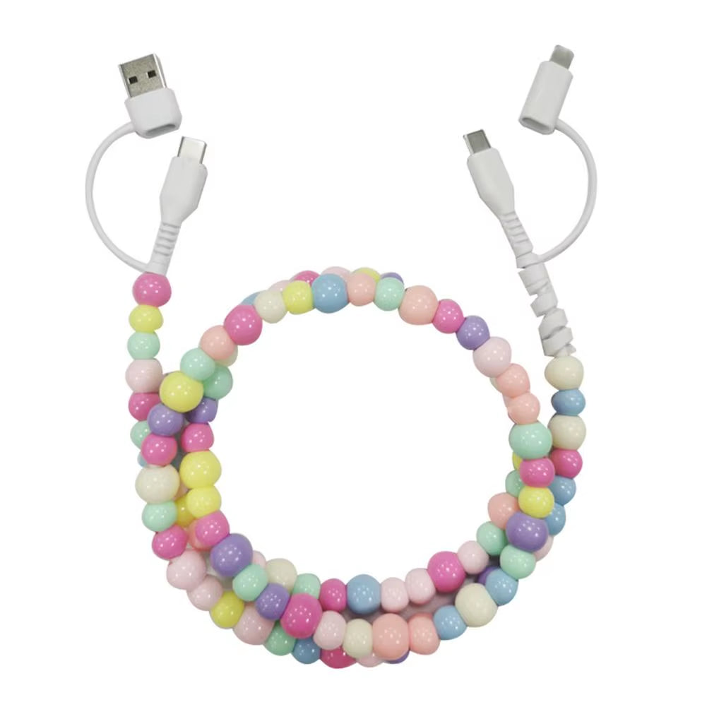 4-in-1 Beaded Fast Charging Cable for iPhone – 60W PD3.0 High-Speed Data Sync Cord, Tangle-Free Stylish Beads Design, Universal USB Charger
