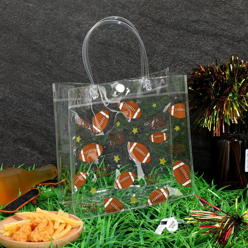 20 Pcs Football Party Treat Bags with Handles, Clear PVC Snack Bags for Kids Birthday, Sports Favors, Team Parties, Goodie Bags 8x8x3.15''