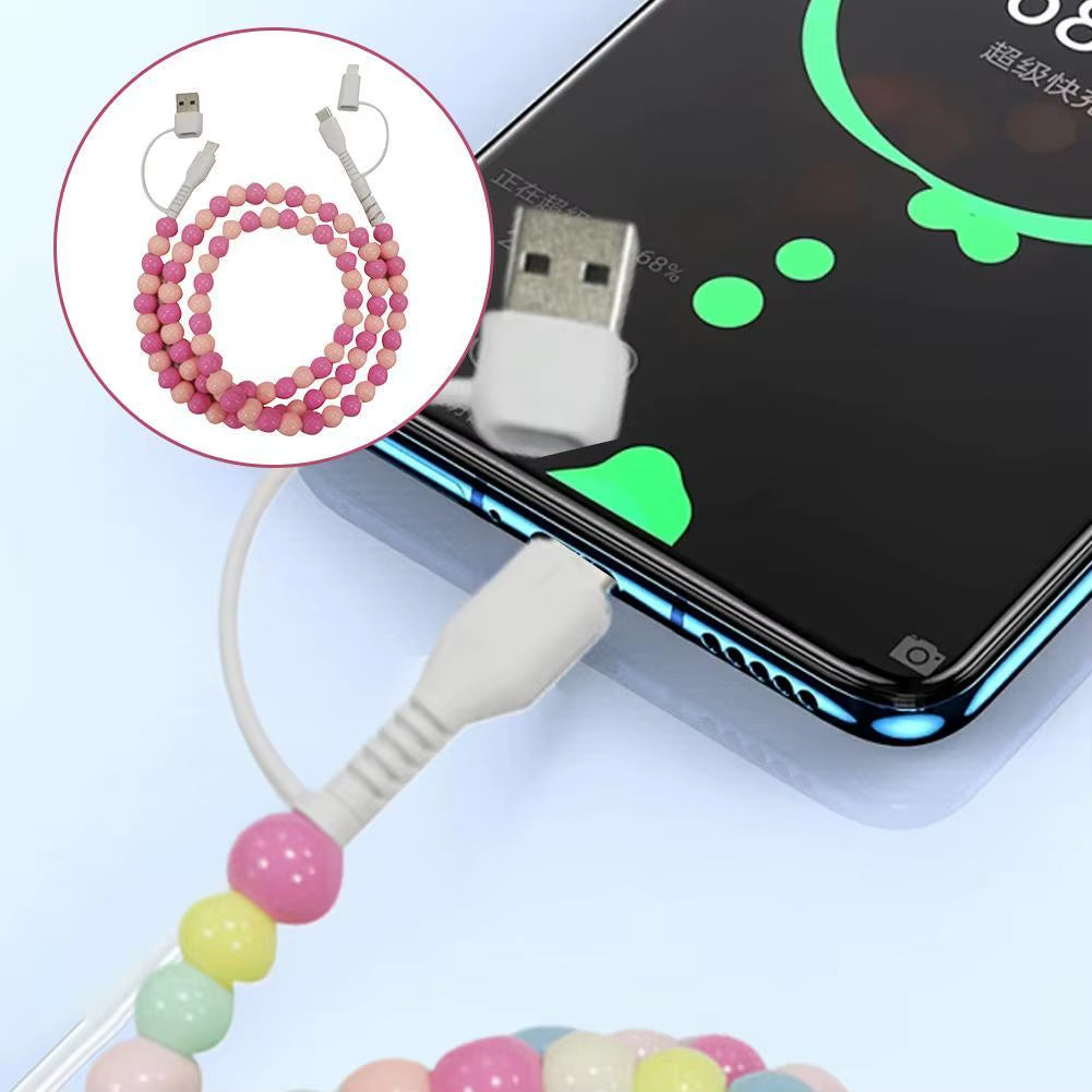 4-in-1 Beaded Fast Charging Cable for iPhone – 60W PD3.0 High-Speed Data Sync Cord, Tangle-Free Stylish Beads Design, Universal USB Charger