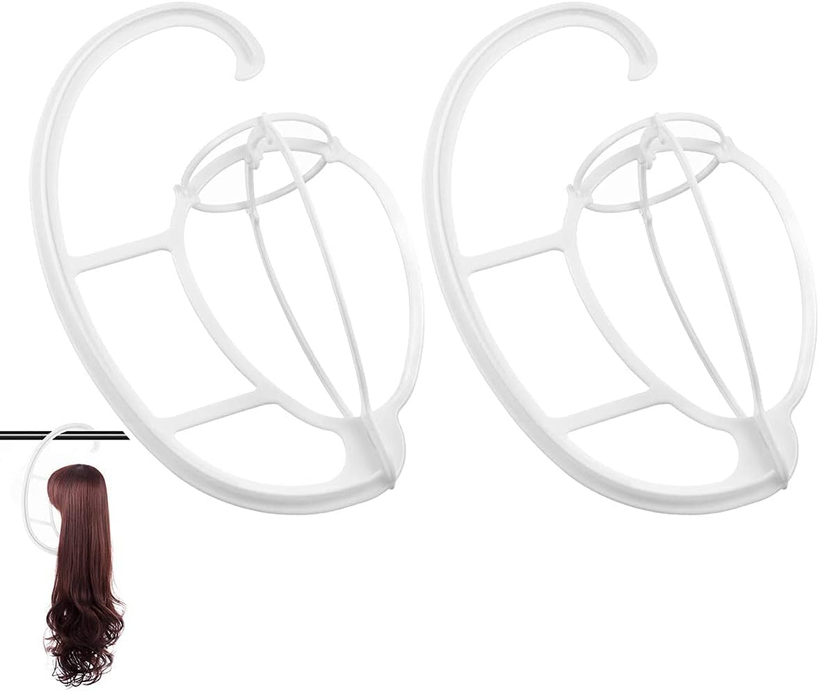 Hanging Wig Stand 2 Pack, Space-Saving Wig Drying Stand Holder for Long & Short Wigs, Portable Travel Wig Hanger, Durable Plastic Wig Storage Rack