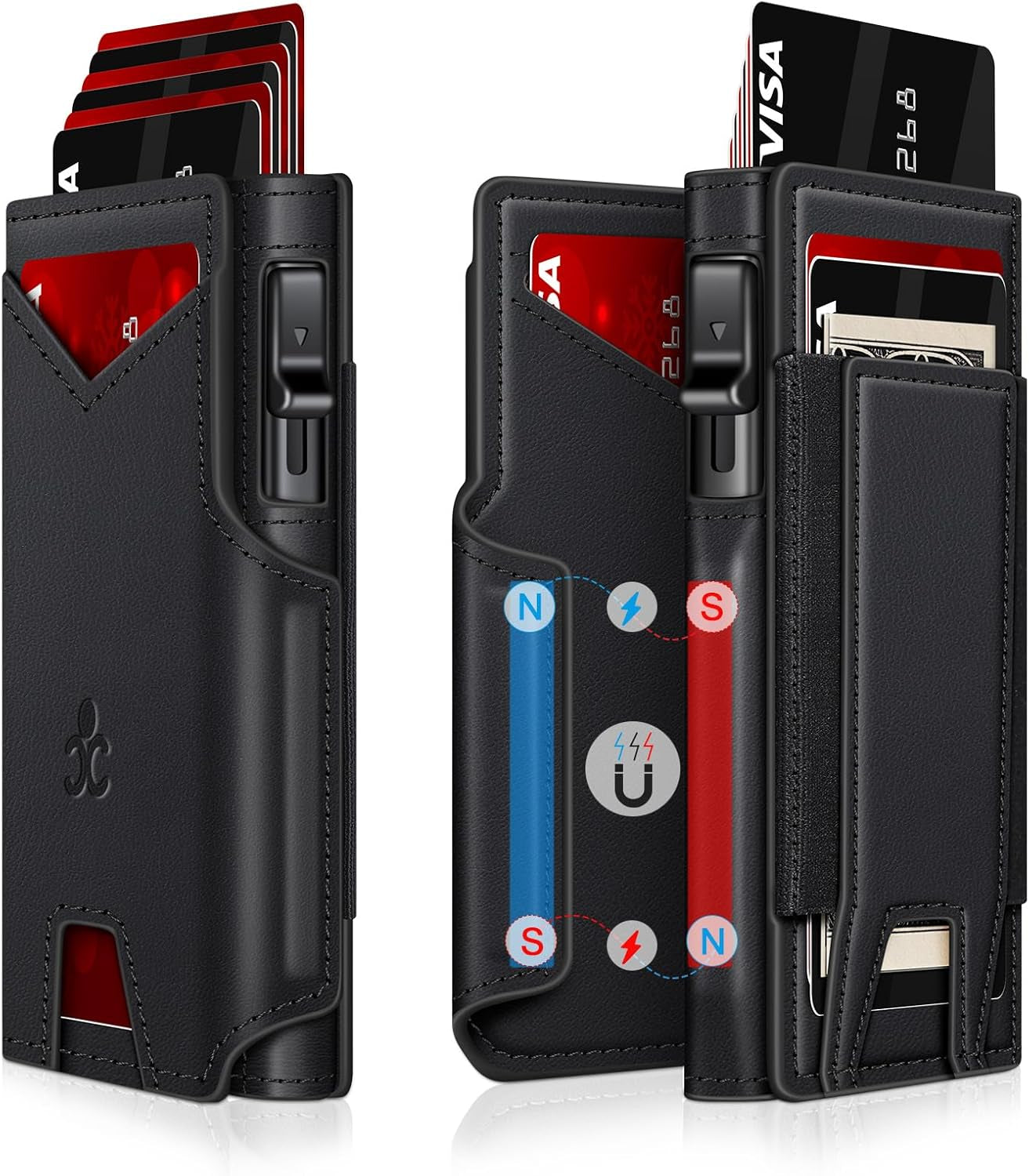 Men’s Slim Pop Up Wallet - RFID Blocking Minimalist Smart Wallet with ID Window, Metal Card Holder Case for 9-13 Cards, Expandable Cash Slot & Magnetic Bifold