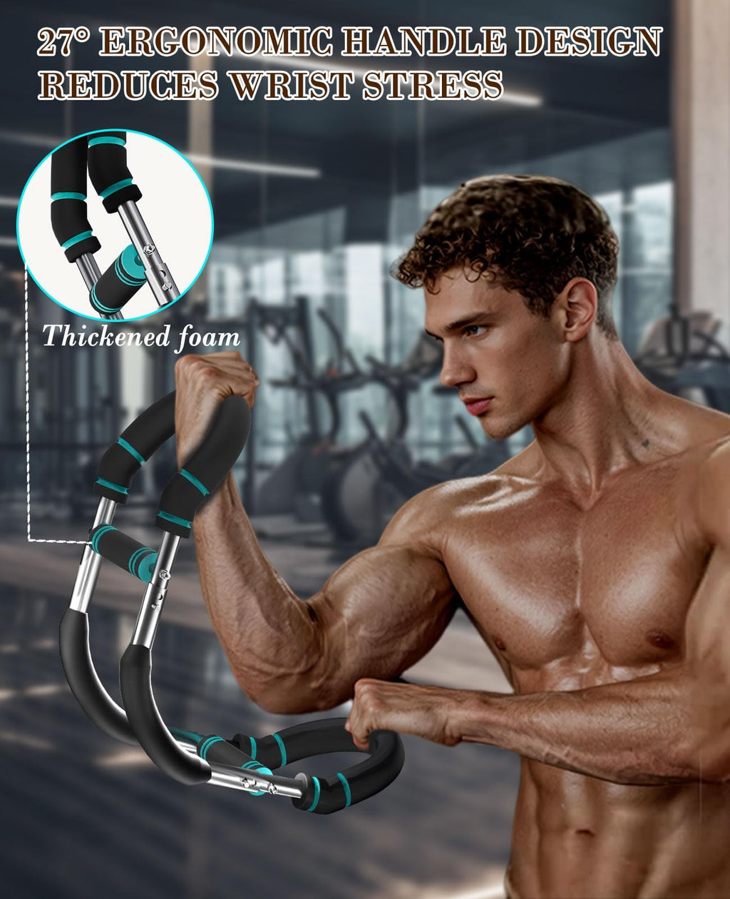 Adjustable Twister Arm Trainer - 9 Levels Chest Workout Equipment for Men, Upper Body Power Bar with Foam Wrist Sleeves, Portable Muscle Trainer for Home Gym