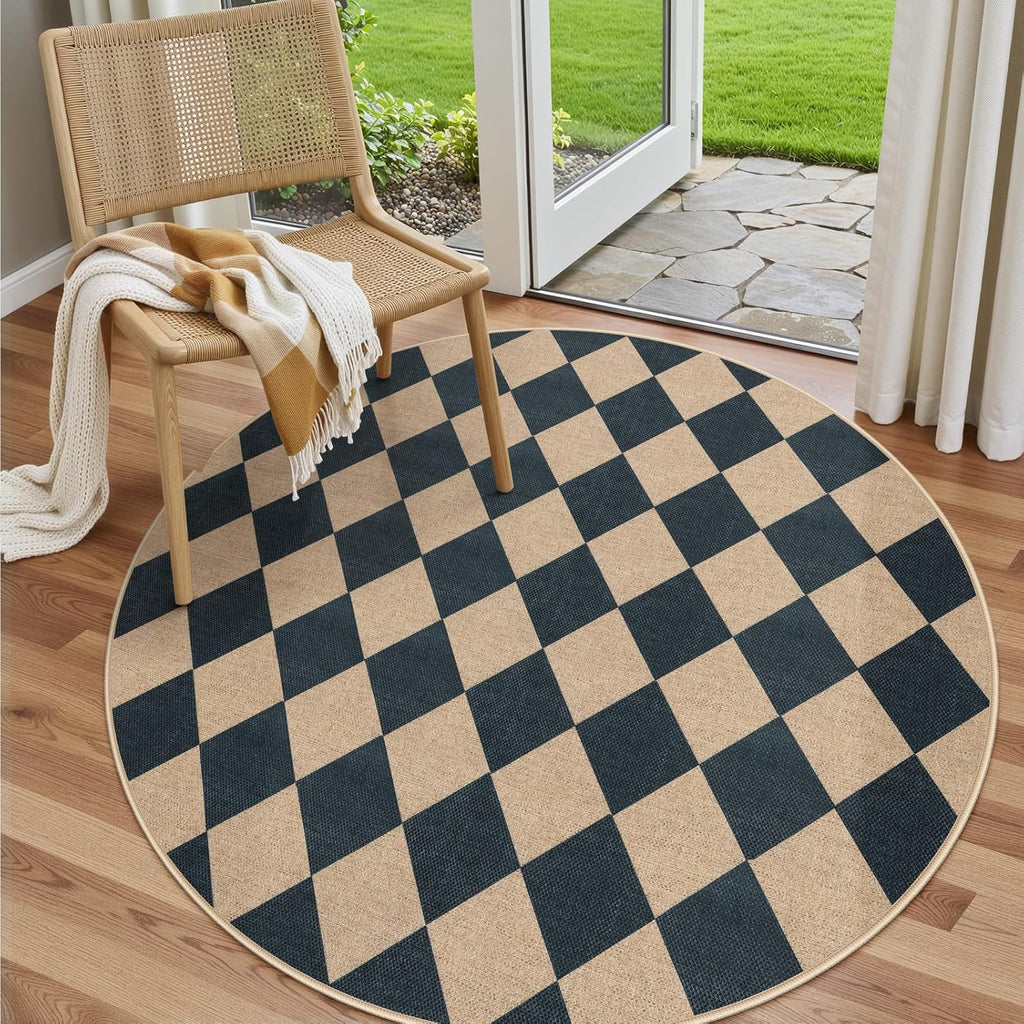 Checkered 2x6 Runner Rug - Washable Black Checkerboard Kitchen Mat, Non-Slip Indoor Outdoor Hallway Carpet, Low Pile Entryway Rug for Laundry & Mudroom