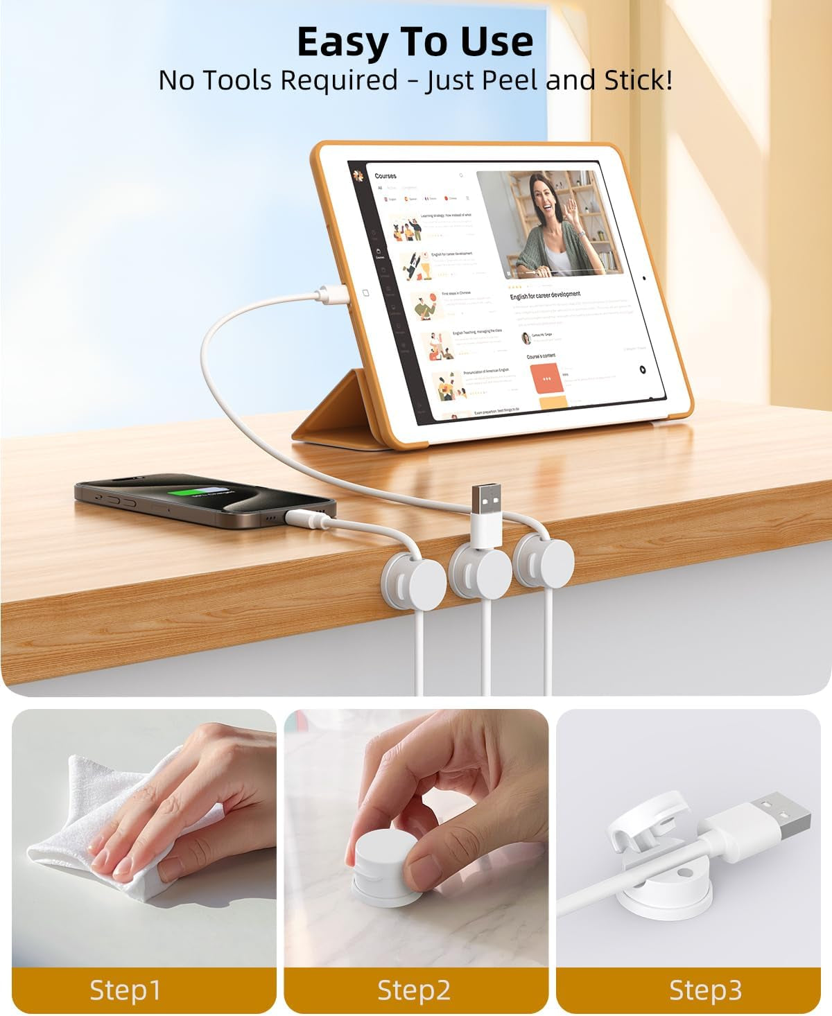 Magnetic Swivel Cord Organizer (6 Pack) - 360° Rotating Cable Management Clips for Desk, Nightstand & Car, Adhesive Wire Holder for USB & Charger Cords, White