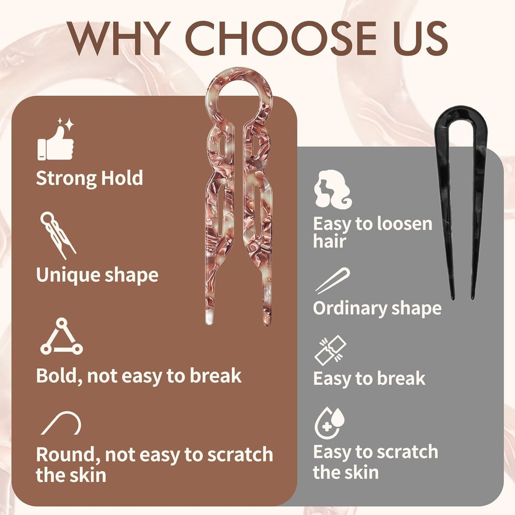 Prestige French Hair Pins Set of 3, Elegant Acetate Hair Clips for Women, Non-Slip Updo Hair Accessories for Thin Thick Hair, Everyday & Special Occasions