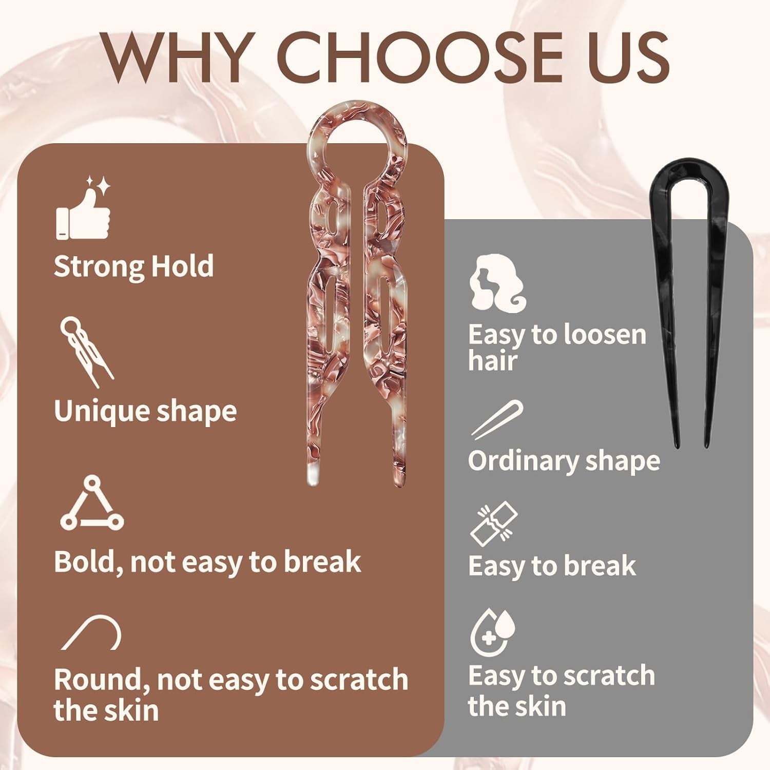 Prestige French Hair Pins Set of 3, Elegant Acetate Hair Clips for Women, Non-Slip Updo Hair Accessories for Thin Thick Hair, Everyday & Special Occasions