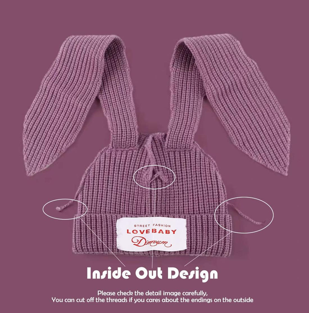 Cute Bunny Ears Knit Beanie - Long Ear Rabbit Crochet Hat, Soft Fluffy Winter Skull Cap for Women & Girls, Warm Slouchy Outdoor Ear Cover & Funny Costume Hat