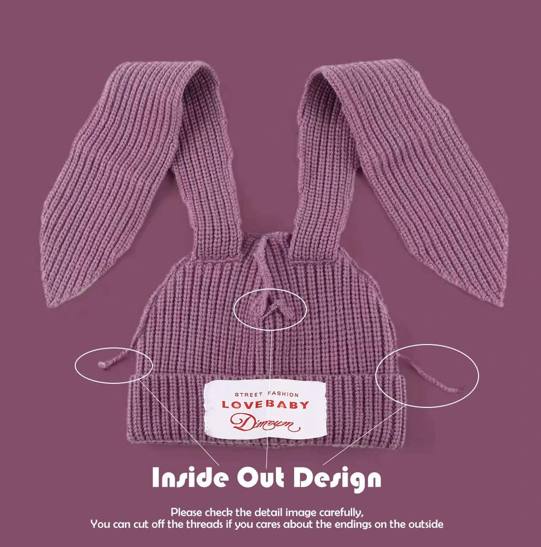 Cute Bunny Ears Knit Beanie - Long Ear Rabbit Crochet Hat, Soft Fluffy Winter Skull Cap for Women & Girls, Warm Slouchy Outdoor Ear Cover & Funny Costume Hat