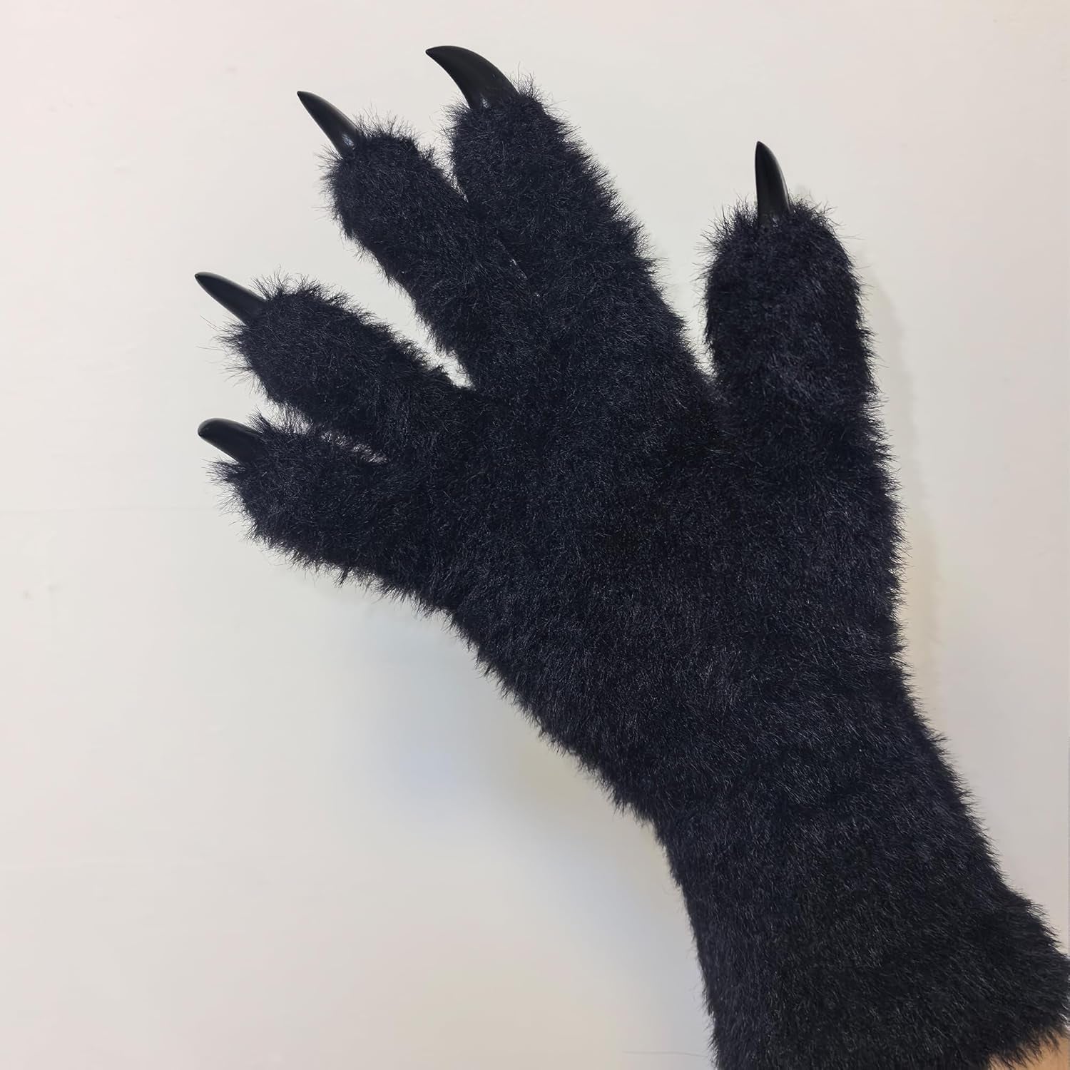 Kigurumi Fursuit Paws, Black Cosplay Costume Gloves with White Claws, Soft Plush Paw Gloves for Anime, Cosplay, Halloween, Party, Roleplay