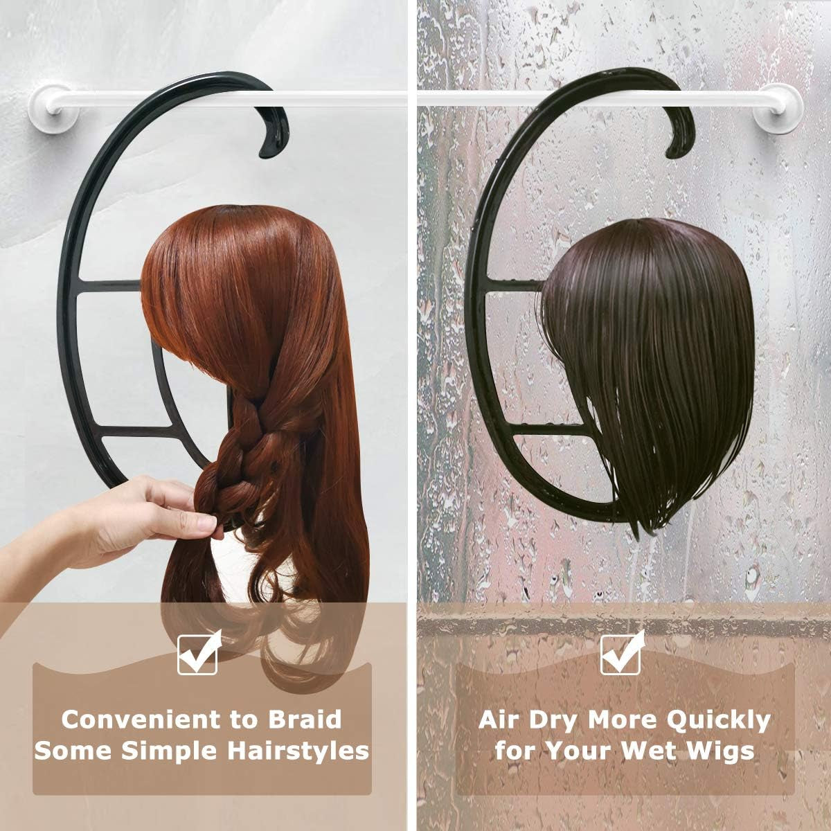 Hanging Wig Stand 2 Pack, Space-Saving Wig Drying Stand Holder for Long & Short Wigs, Portable Travel Wig Hanger, Durable Plastic Wig Storage Rack
